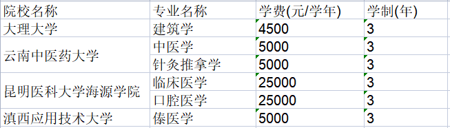 云南专升本读三年的专业
